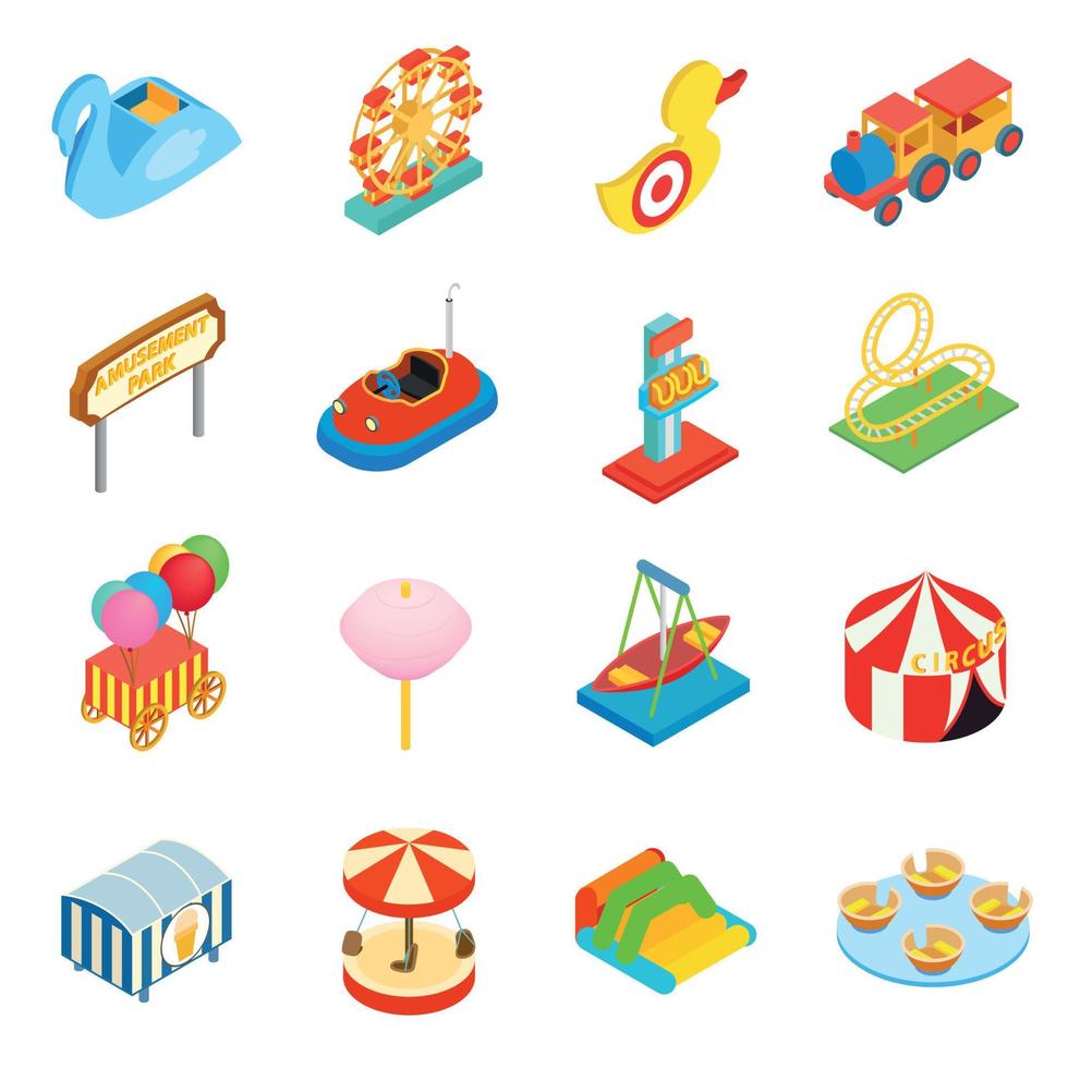 Amusement park isometric 3d icons vector
