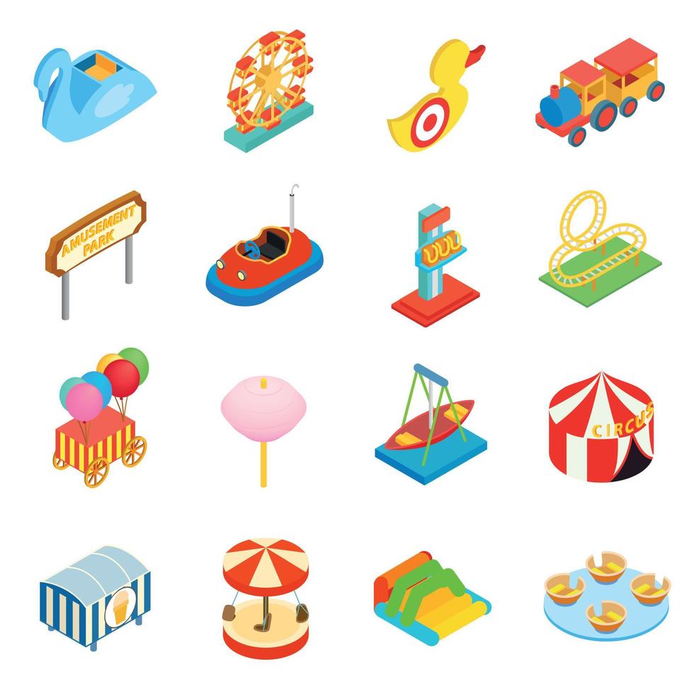 Amusement park isometric 3d icons vector