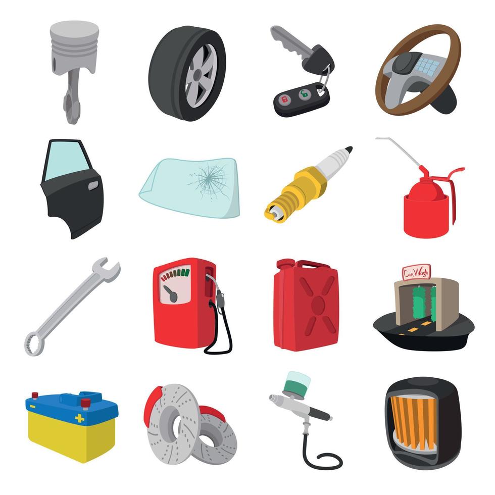 iconos de dibujos animados de mantenimiento de servicio de coche vector