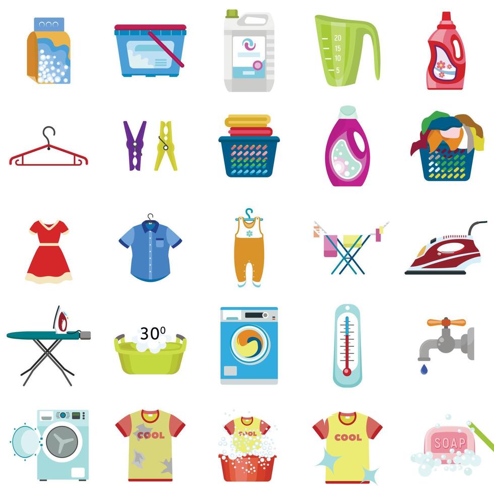 Laundry icon set, flat style vector