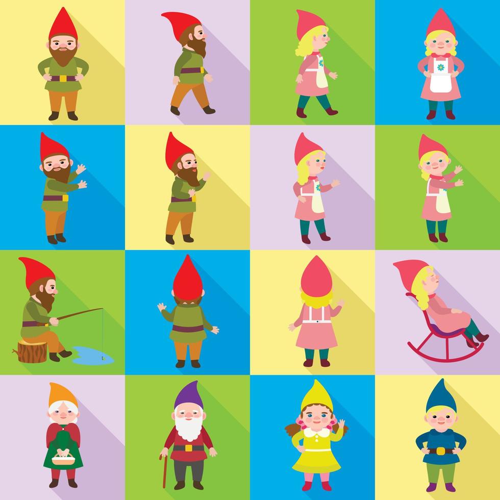 Gnome icons set, flat style vector