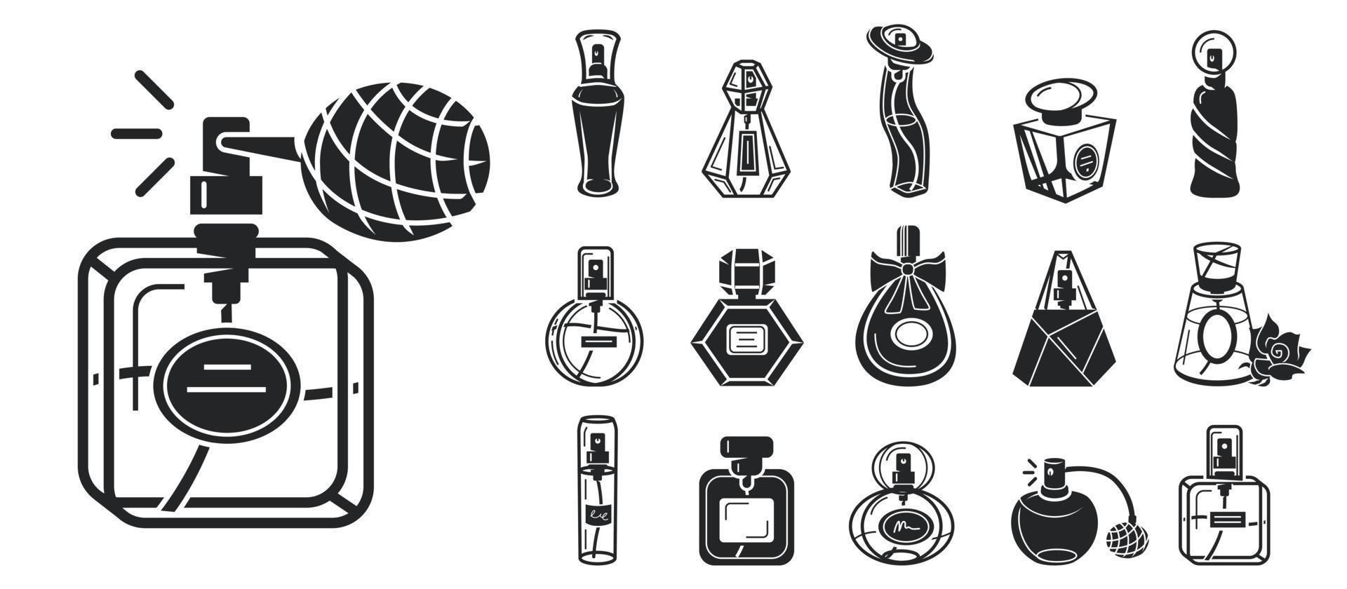 Fragrance bottles icons set, simple style vector