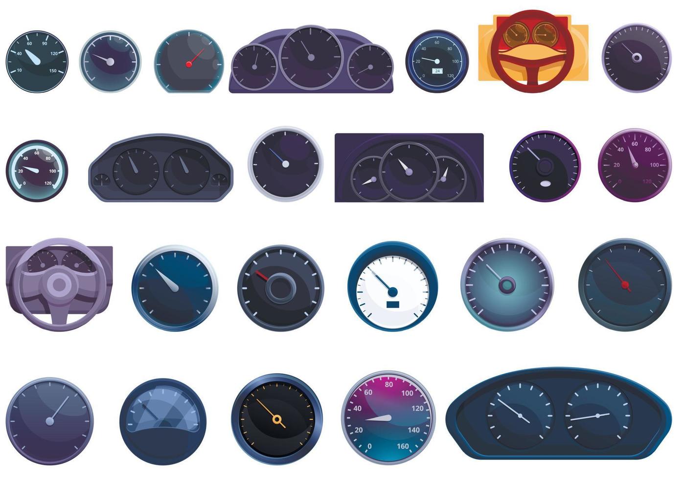 Car dashboard icons set, cartoon style vector