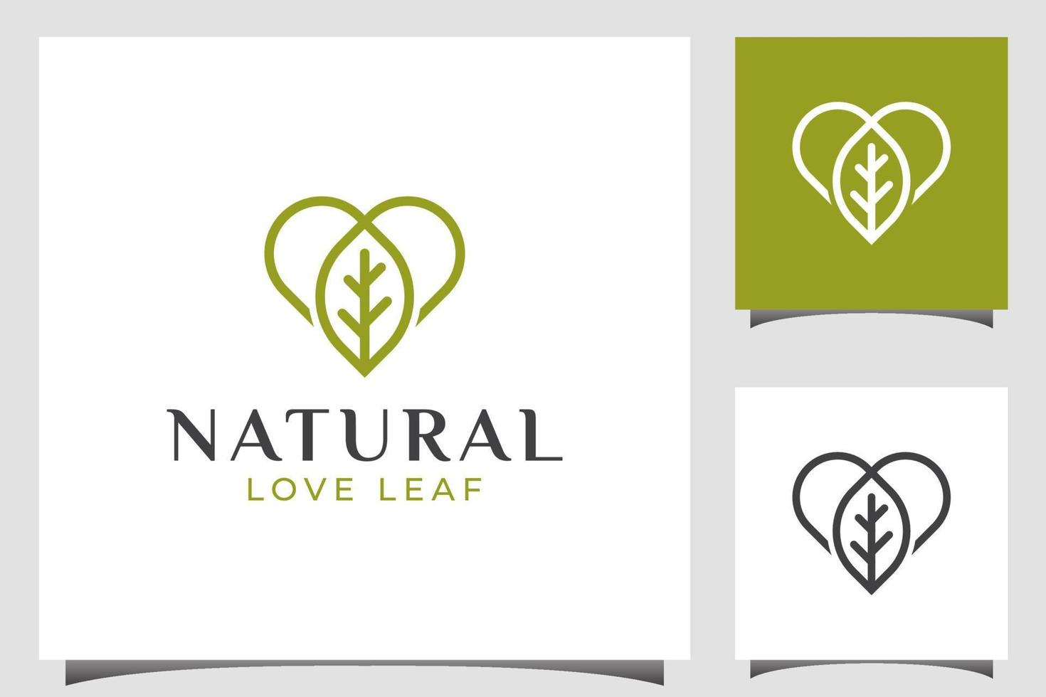 diseño de logotipo de cuidado de hojas naturales con símbolo de amor para el cuidado saludable y el diseño de productos naturales vector