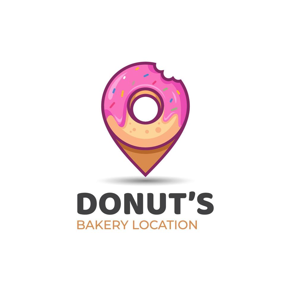 modern logos of sweet donuts combined pin map icon symbol for business bakery location logo template vector