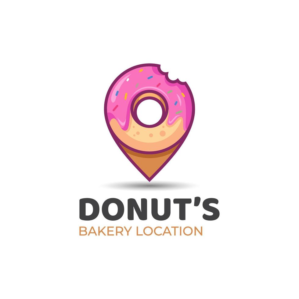 logotipos modernos de donuts dulces símbolo de icono de mapa de pin combinado para plantilla de logotipo de ubicación de panadería comercial vector