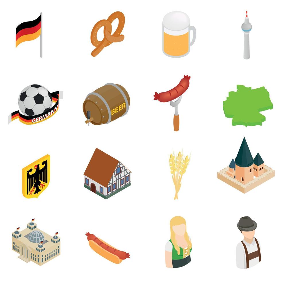 alemania, isométrico, 3d, iconos vector