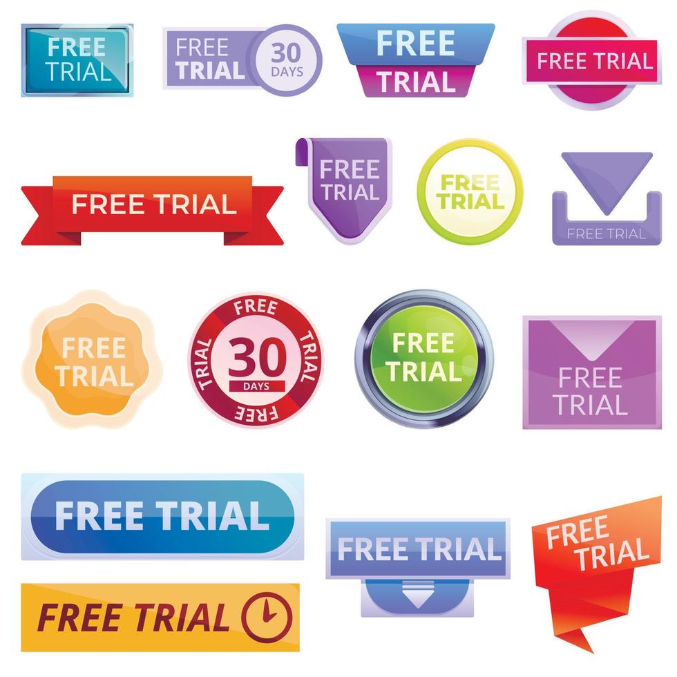 Free trial version icons set, cartoon style vector