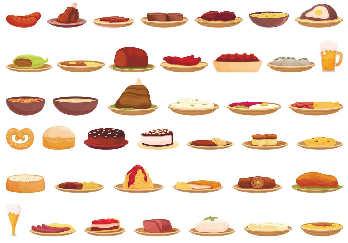 German cuisine icons set, cartoon style vector