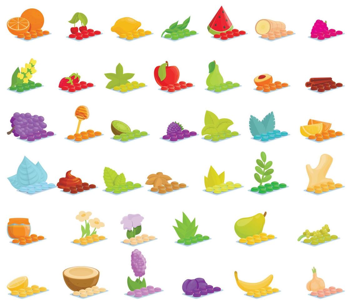 Cough drops icons set, cartoon style vector