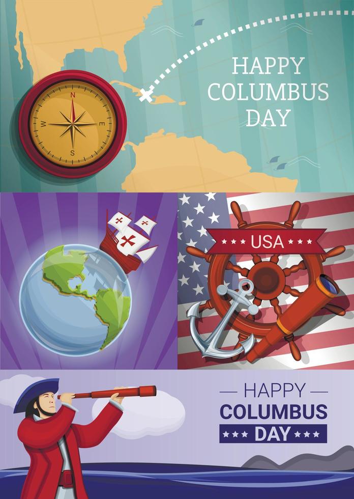 Columbus day banner set, cartoon style vector