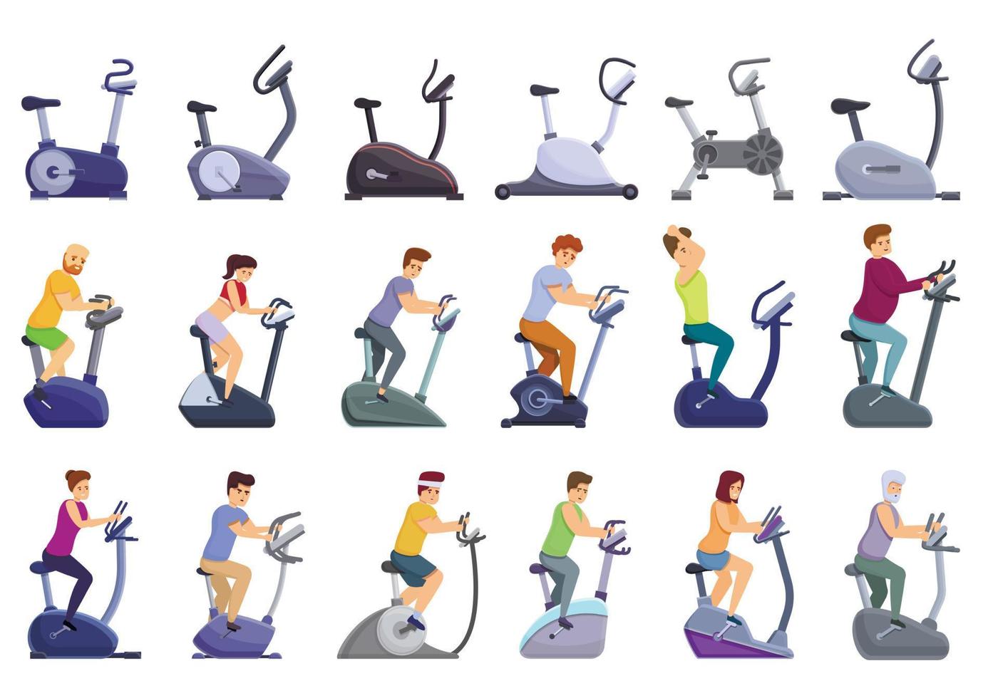 bicicleta estática, conjunto de iconos de estilo de dibujos animados vector