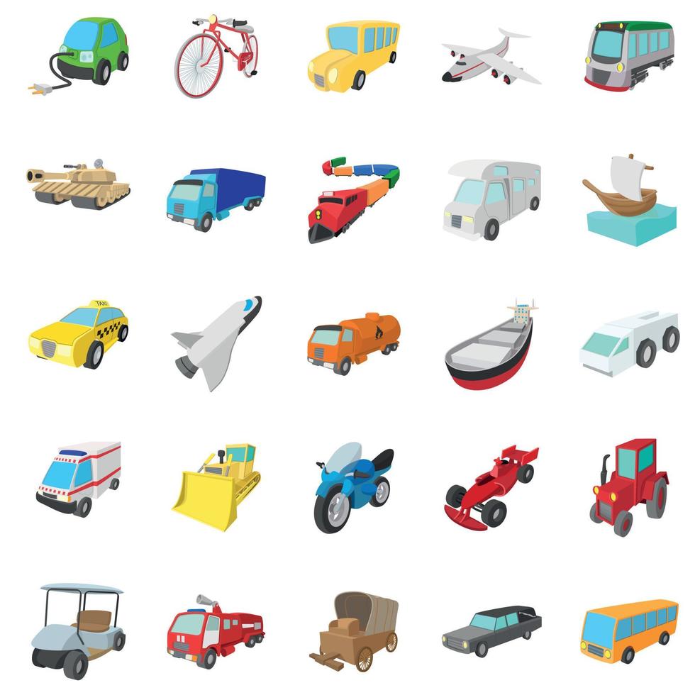 conjunto de iconos de transporte, estilo de dibujos animados vector
