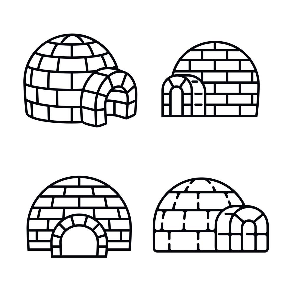 Igloo icon set, outline style vector