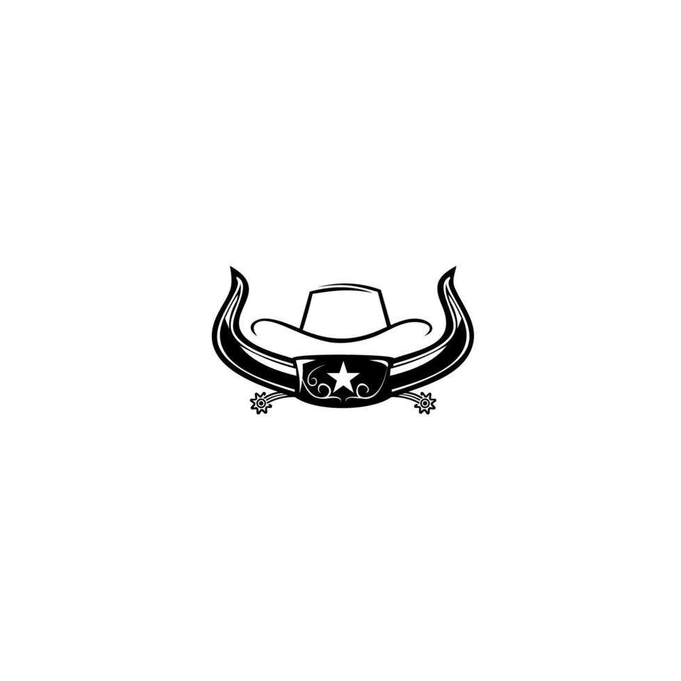 emblemas del salvaje oeste con sombrero de vaquero y cuernos. diseño de emblema sobre fondo blanco vector