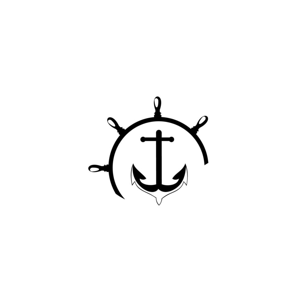 marine retro emblems logo with anchor and ship wheel, anchor logo. Vector illustration on white background.