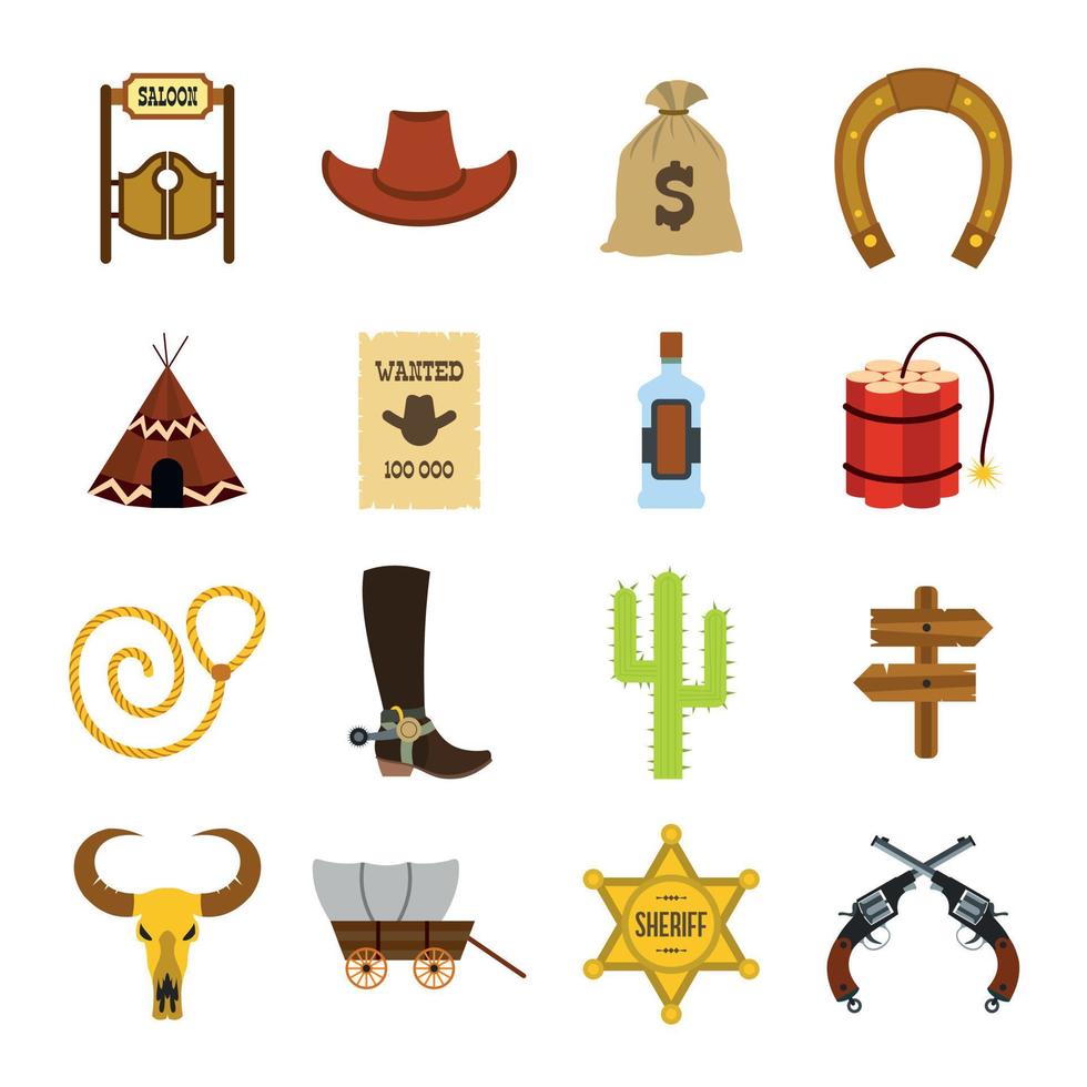 Wild west cowboy flat icons vector