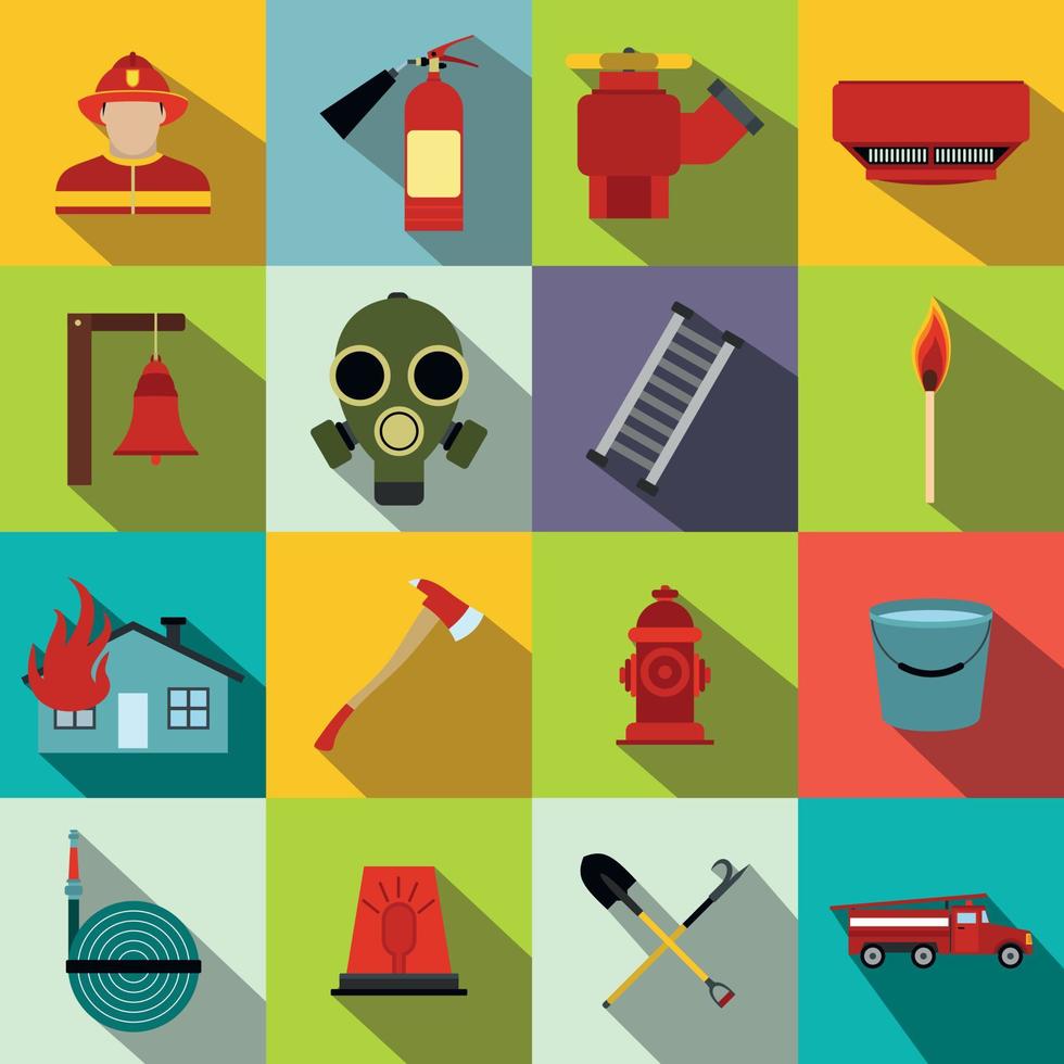 Firefighter flat icons set vector