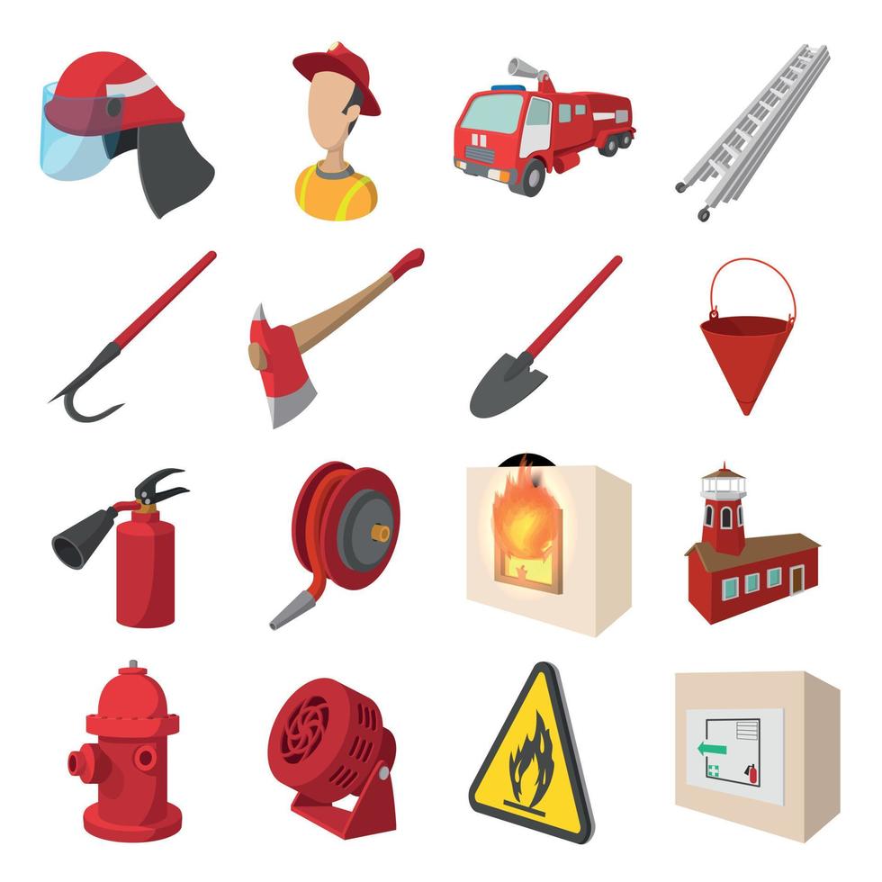 Firefighter cartoon icons set vector