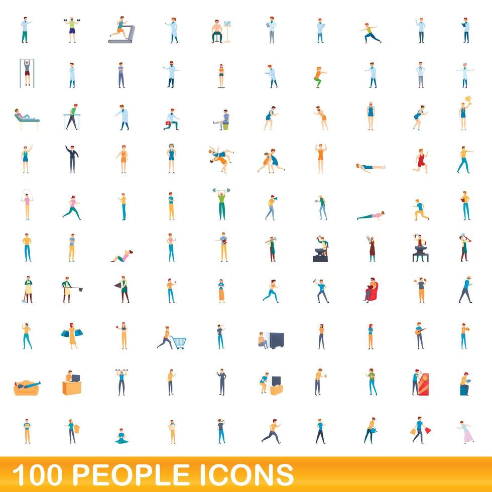 100 personas, conjunto de iconos de estilo de dibujos animados vector