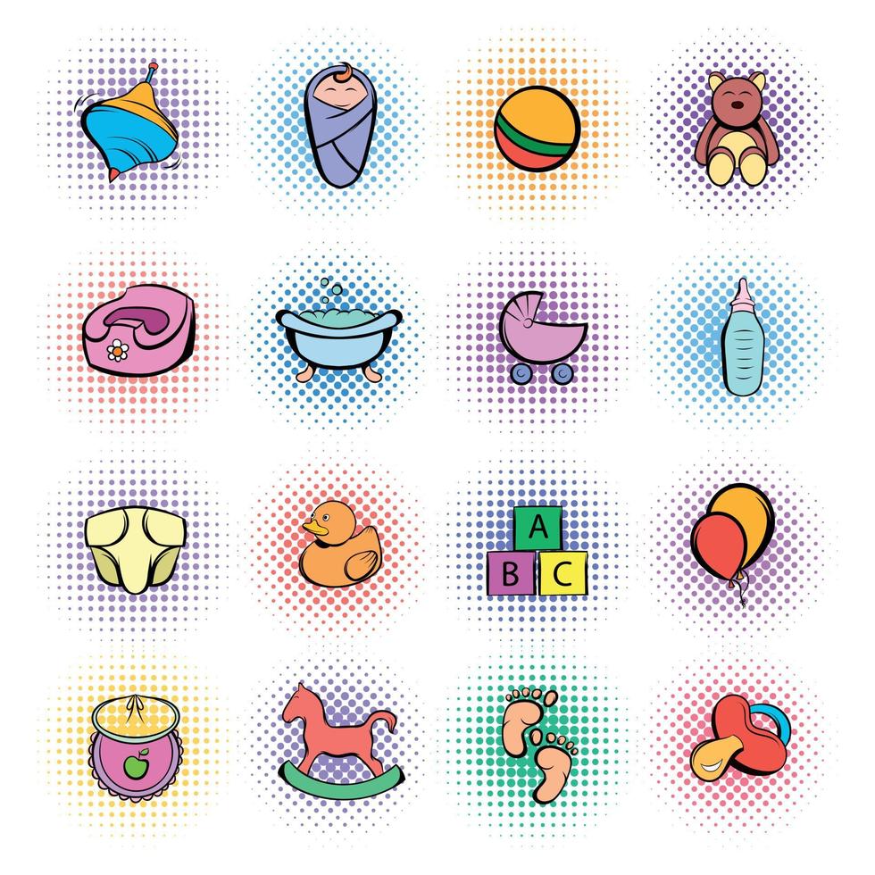 Baby comics icon set vector