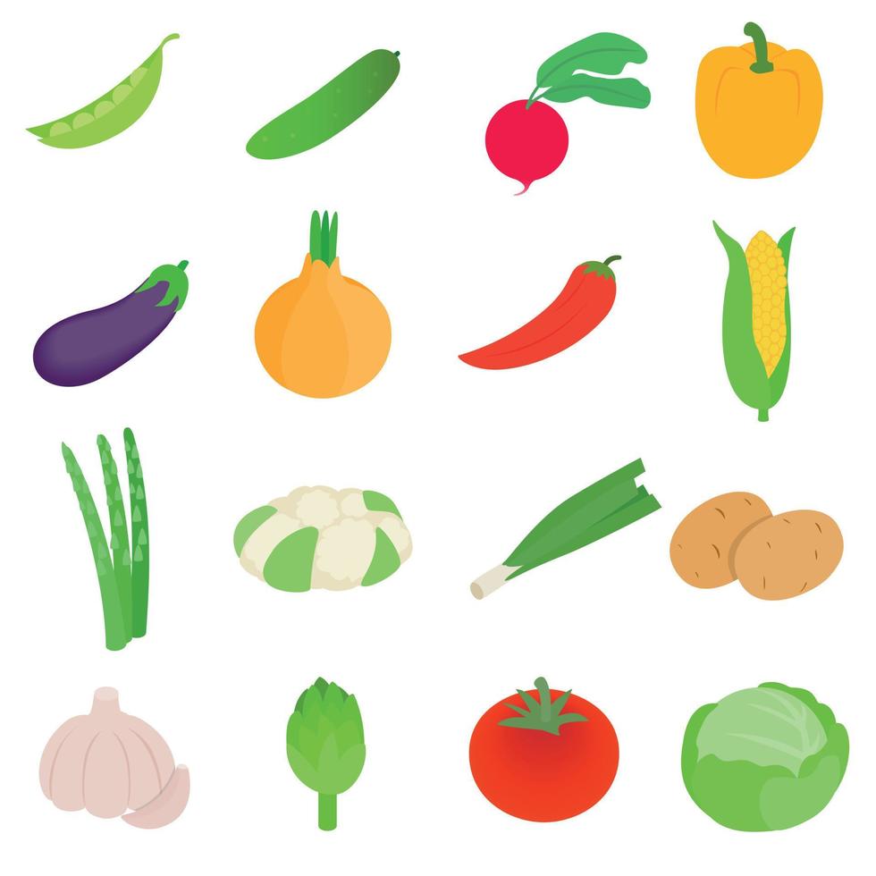 Vegetables icons set, isometric 3d style vector