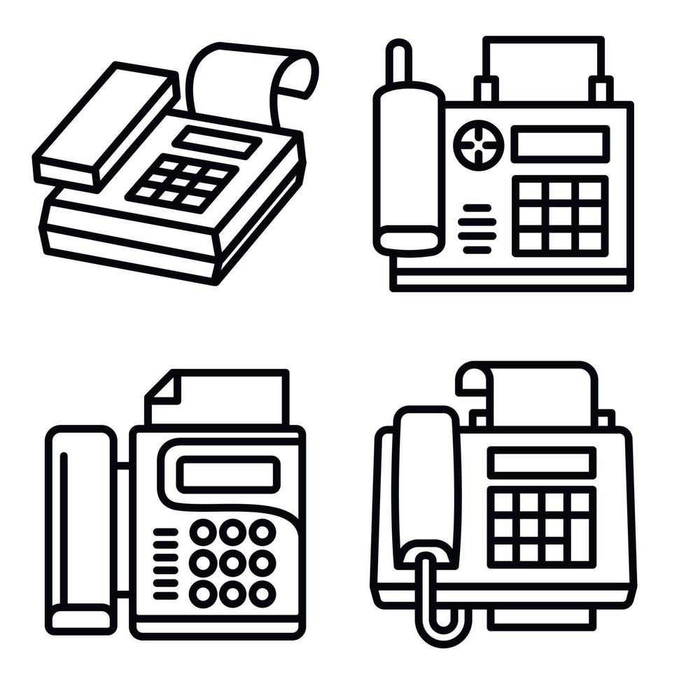 conjunto de iconos de fax, estilo de esquema vector