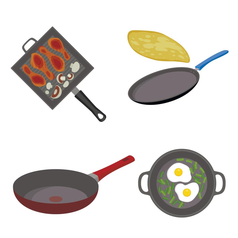 conjunto de iconos de sartén a la plancha, estilo plano vector