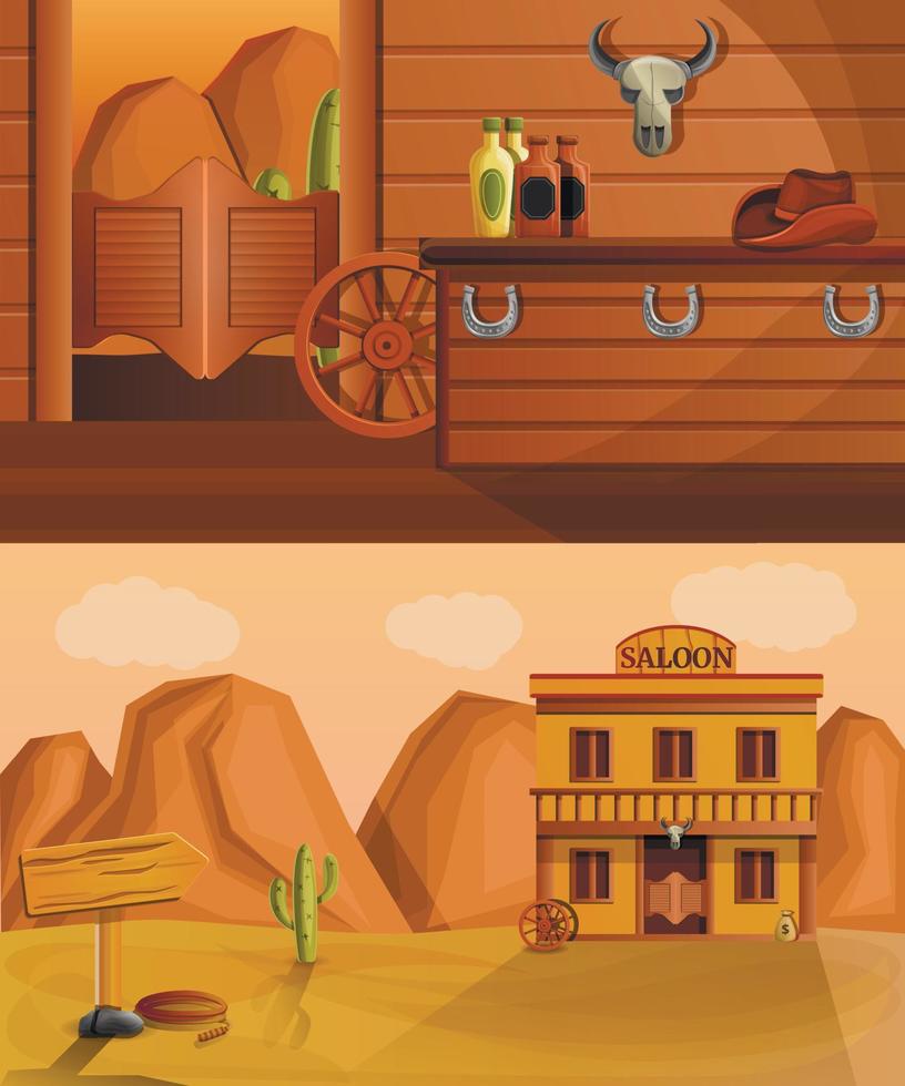 Saloon banner set, cartoon style vector