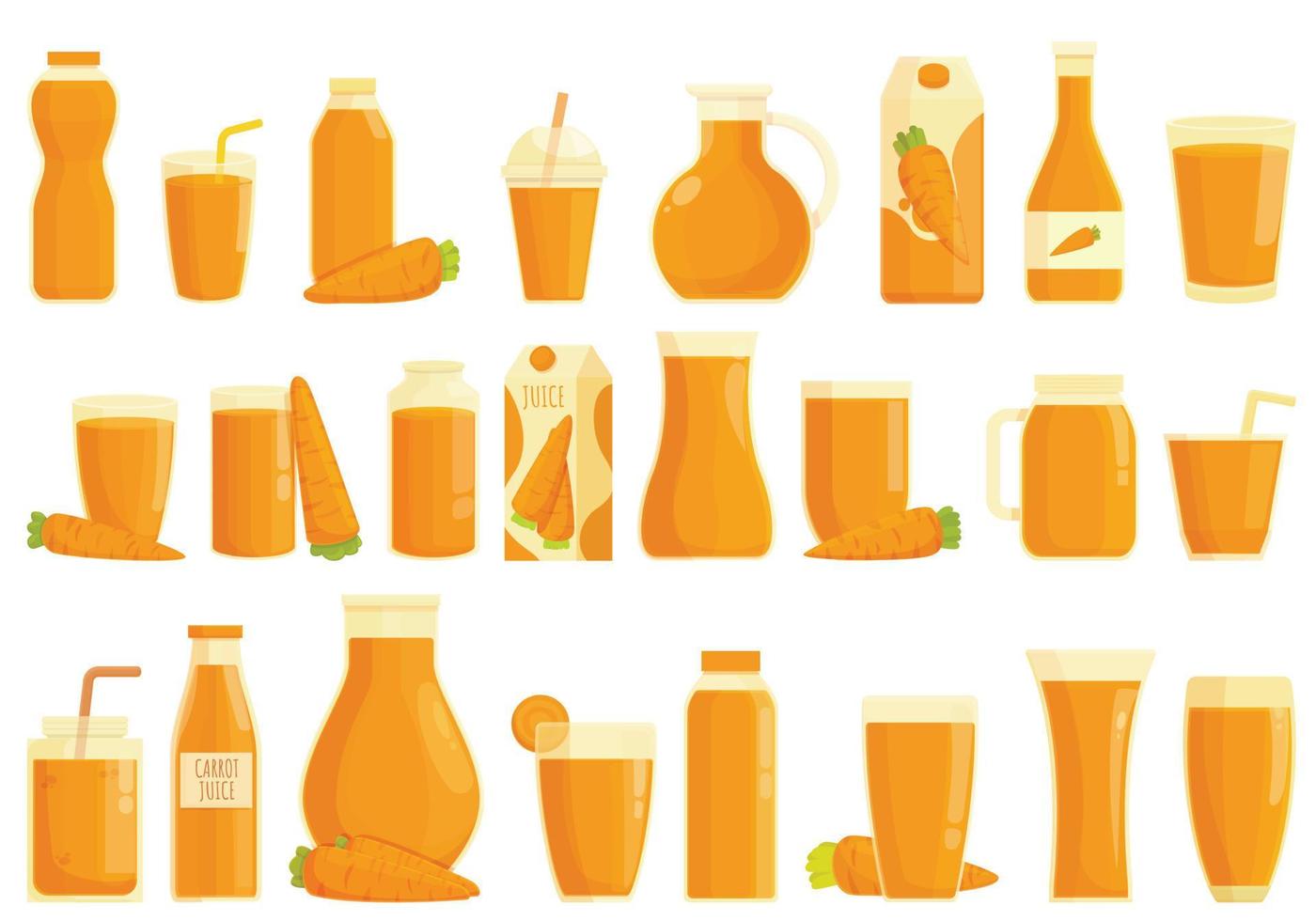Carrot juice icons set cartoon vector. Beverages blend vector