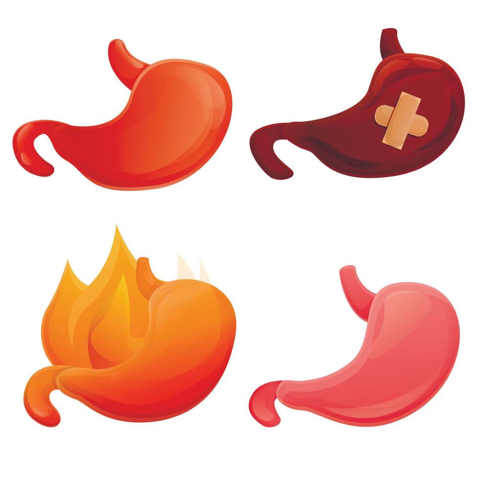 conjunto de iconos de estómago, estilo de dibujos animados vector