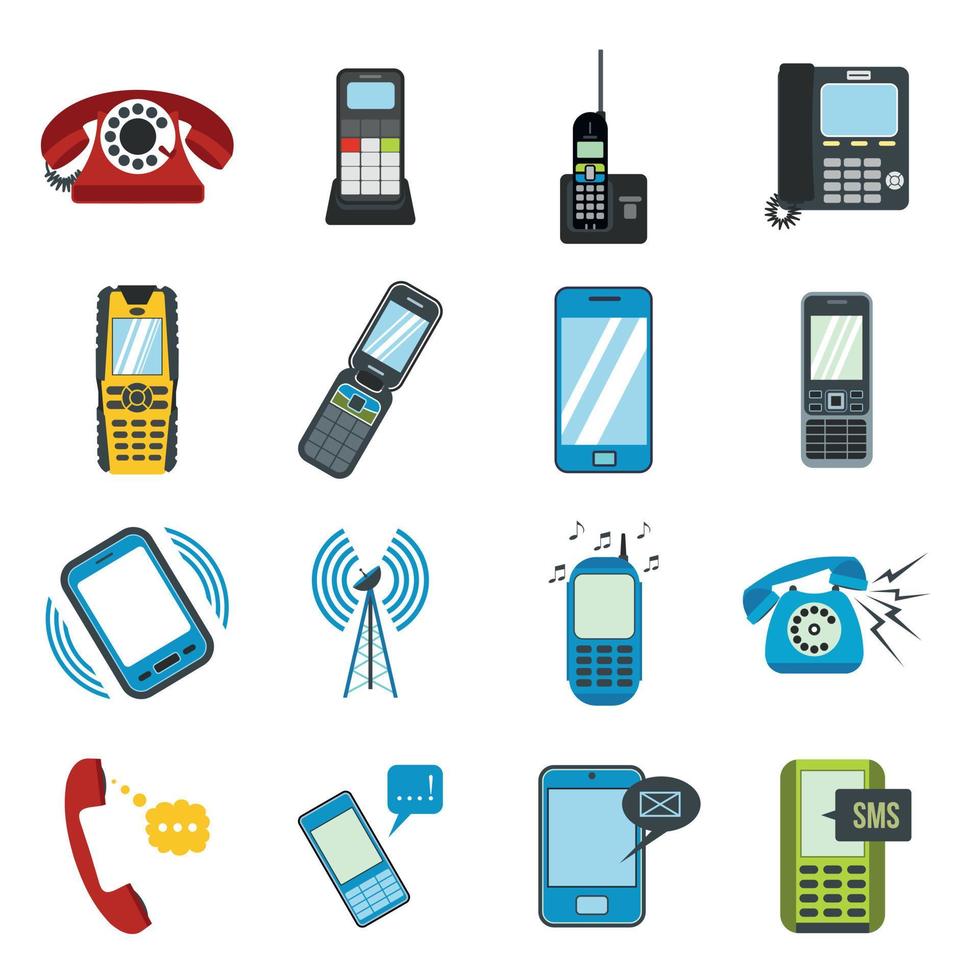 iconos planos de telefono vector