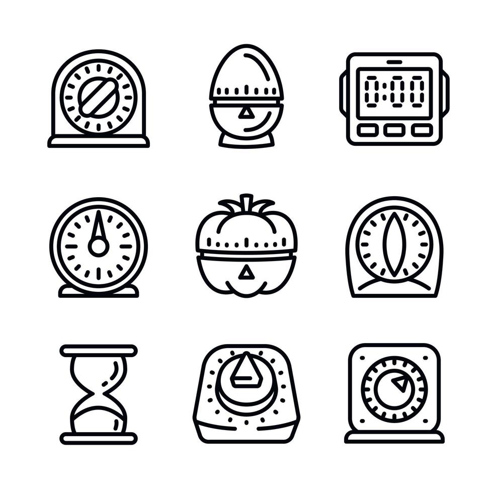Kitchen timer icon set, outline style vector