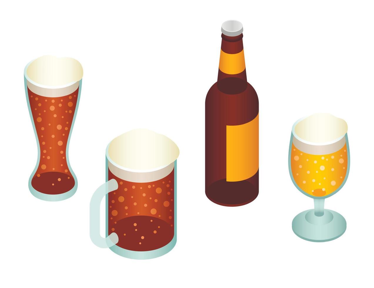 Beer icon set, isometric style vector