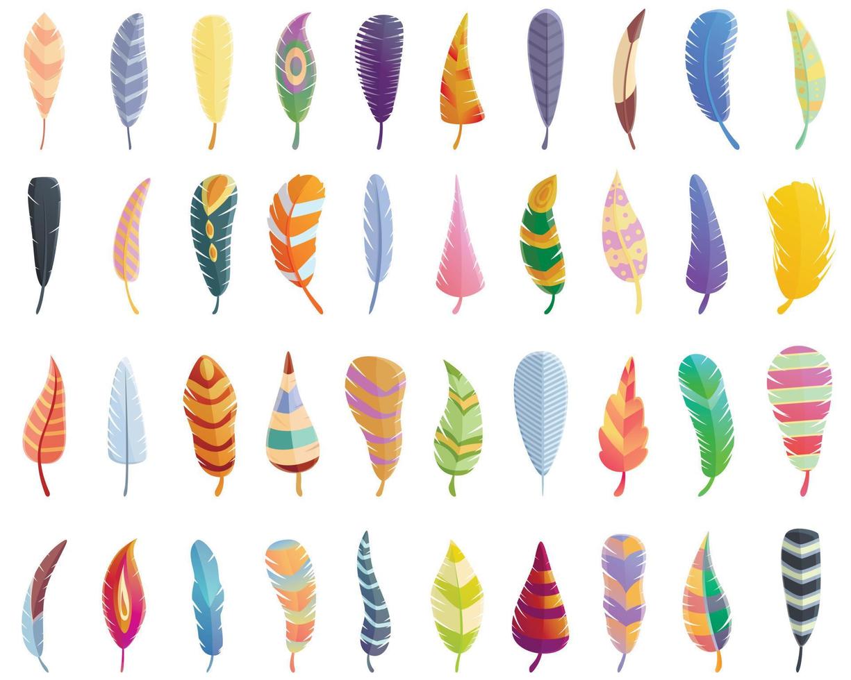 Feathers icons set, cartoon style vector