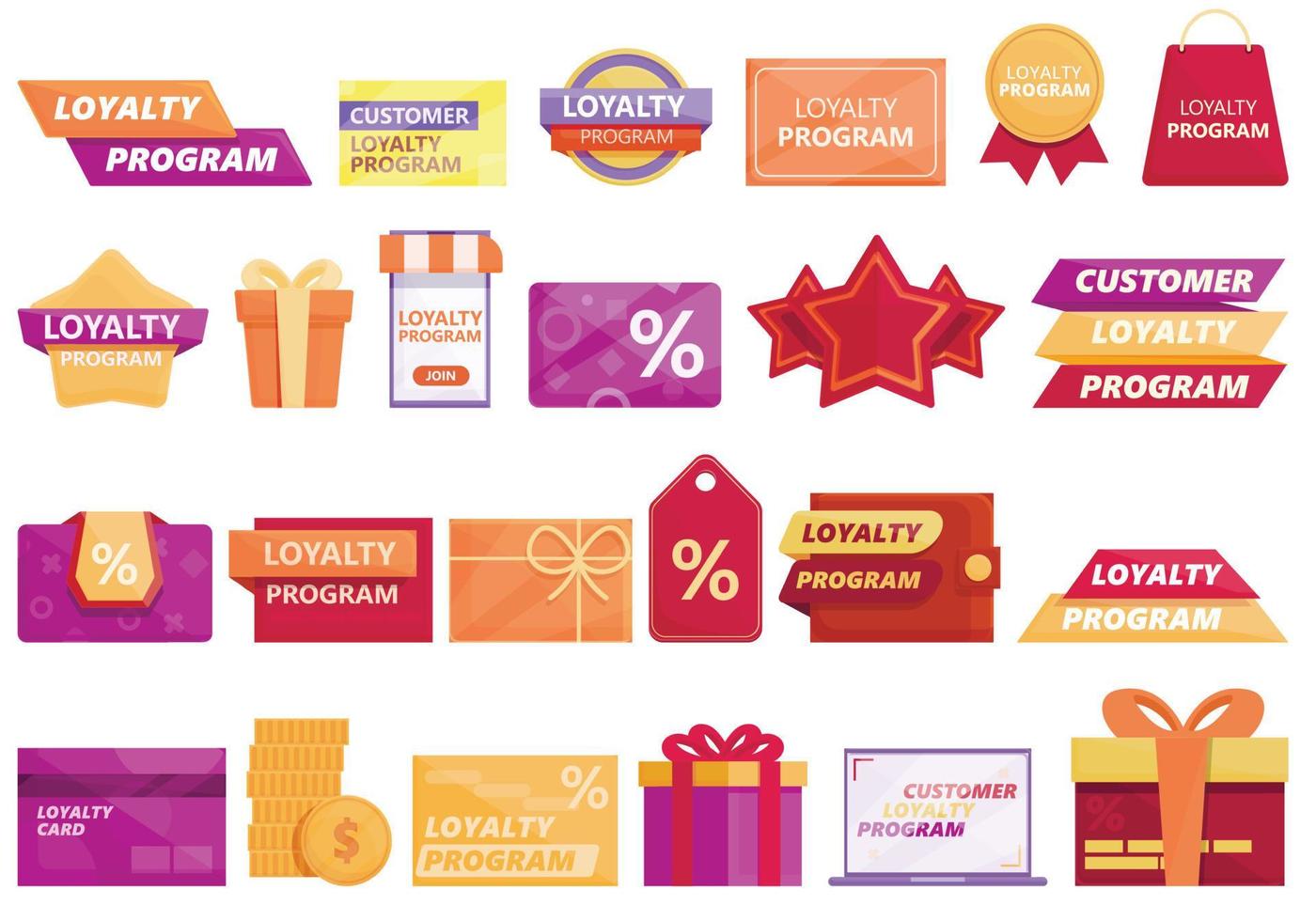 Customer loyalty program icons set cartoon vector. Reward member vector