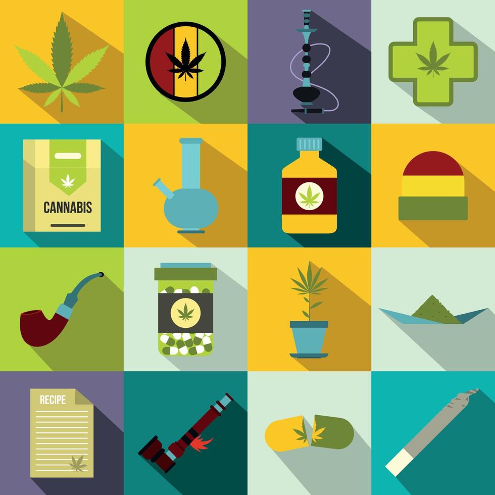 Marijuana icons set, flat style vector