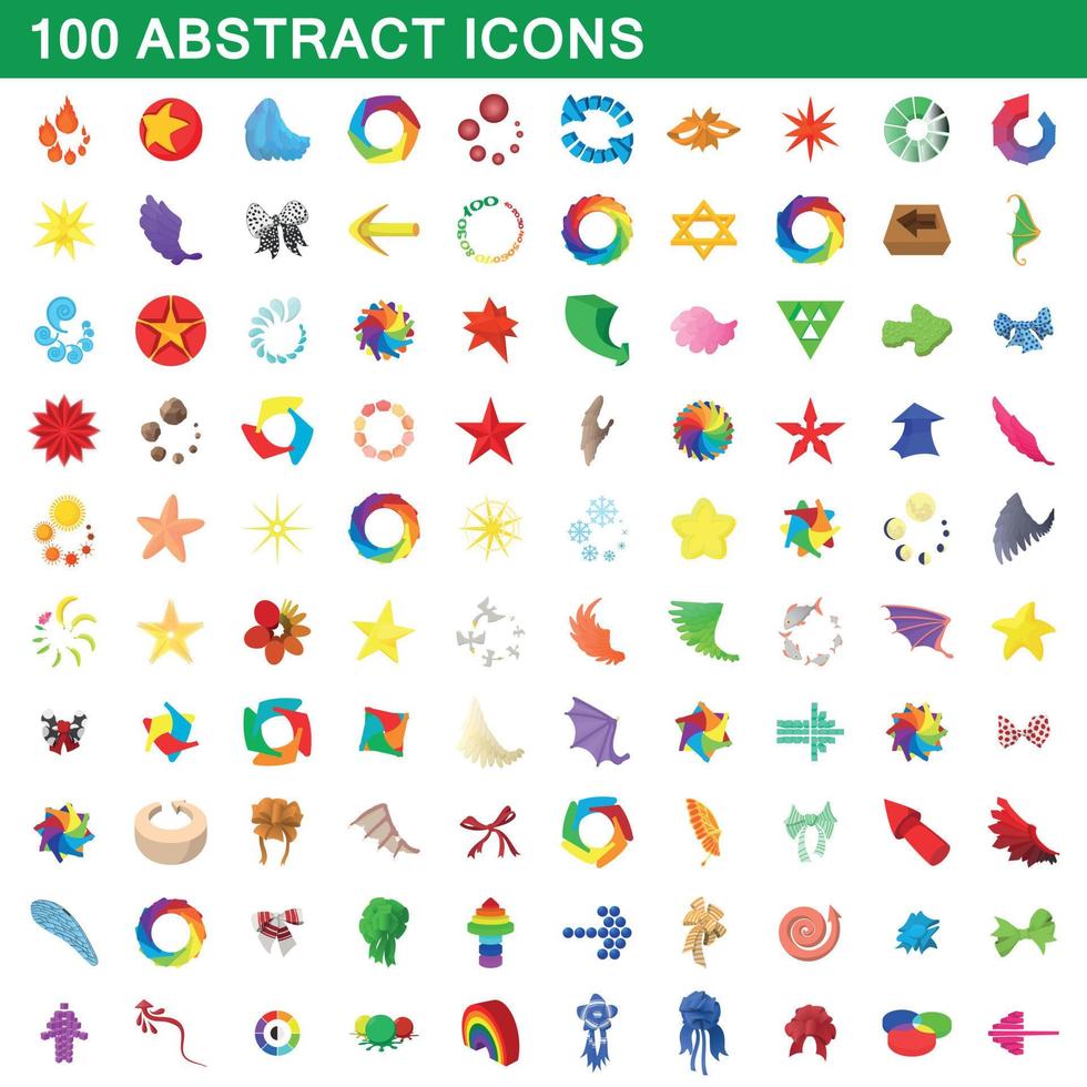 100 abstract icons set, cartoon style vector