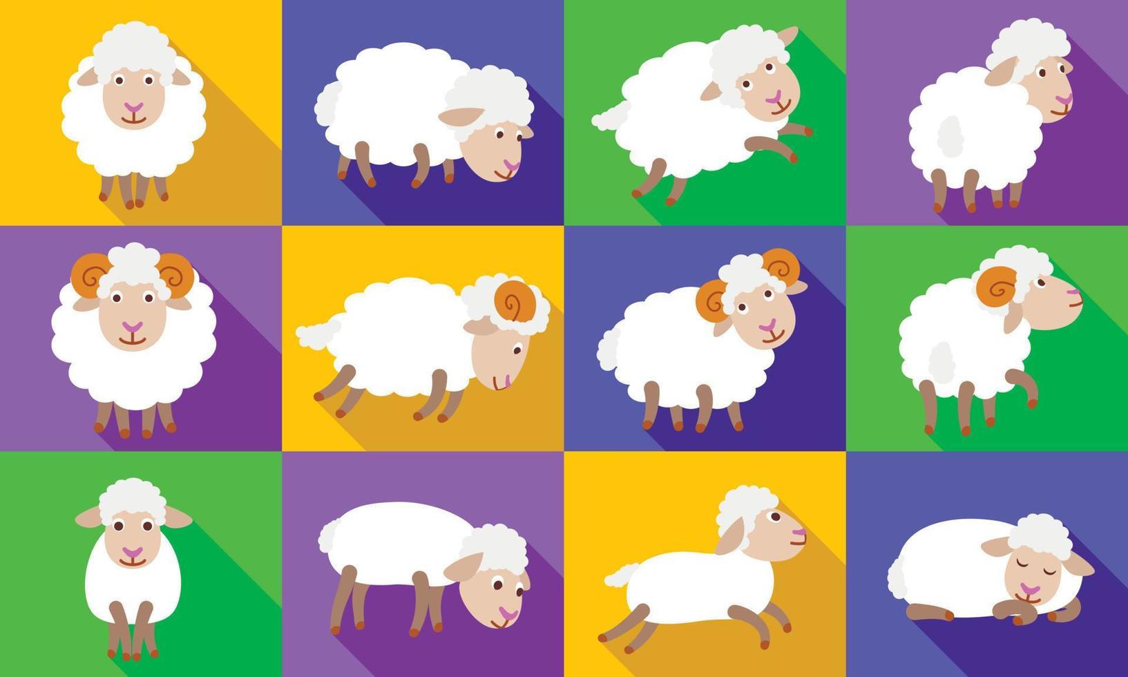 conjunto de iconos de ovejas, estilo plano vector