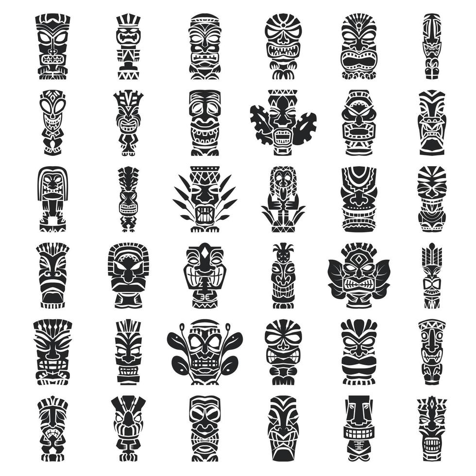 Tiki idols icon set, simple style vector