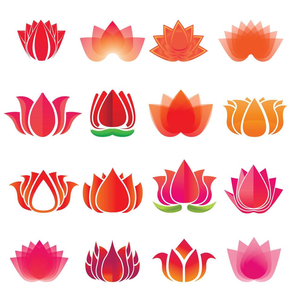 Lotus icons set, cartoon style vector