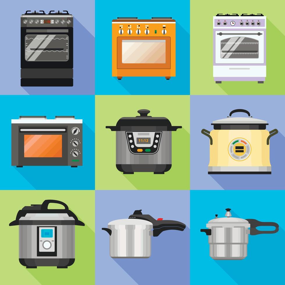 Cooker icon set, flat style vector