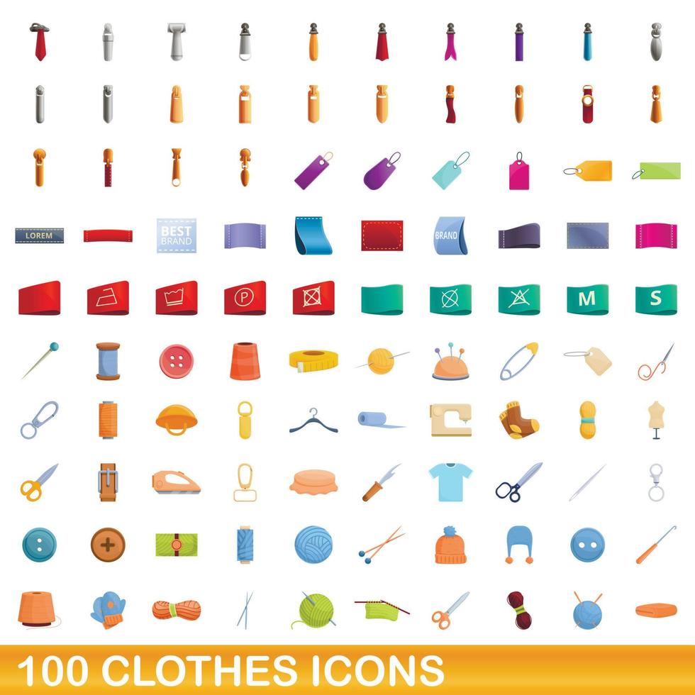 100 iconos de ropa, estilo de dibujos animados vector