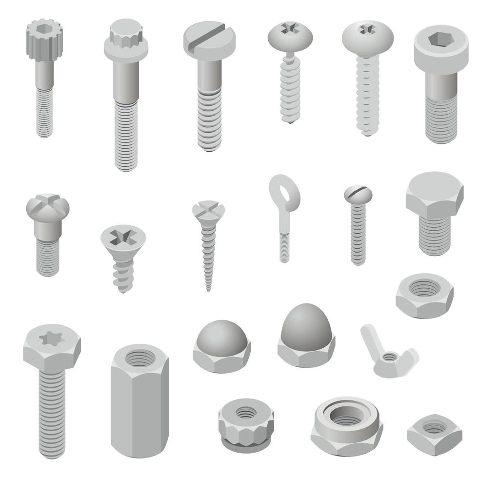 Screw-bolt icons set, isometric style vector