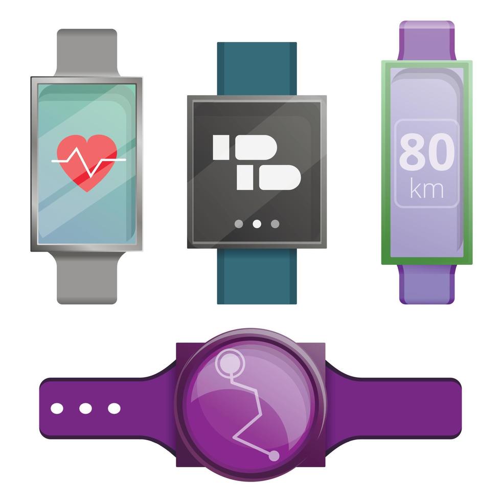 Fitness tracker icons set, cartoon style vector