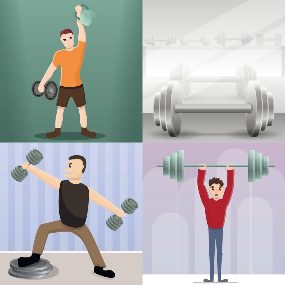 Dumbell banner set, cartoon style vector