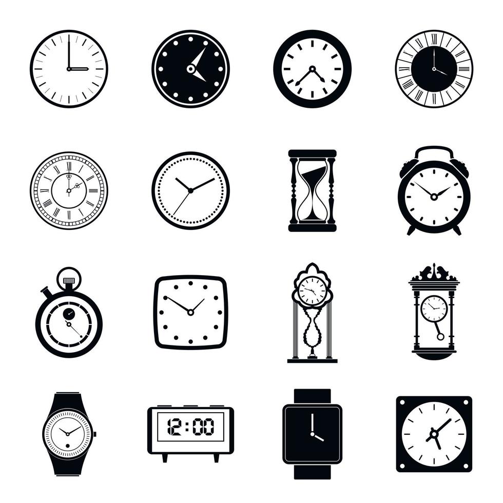 Clocks icons set, simple style vector