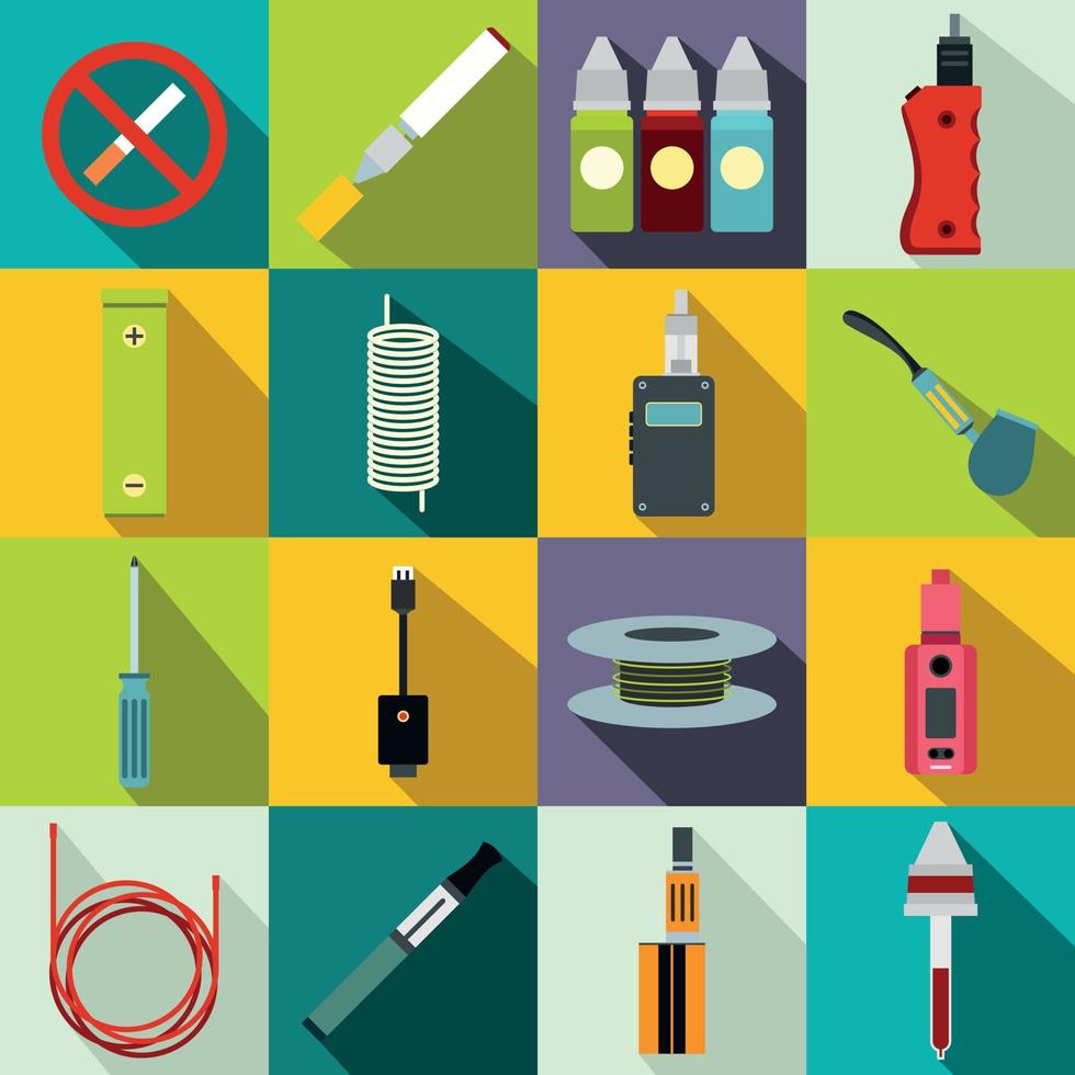 Electronic cigarettes icons set, flat style vector