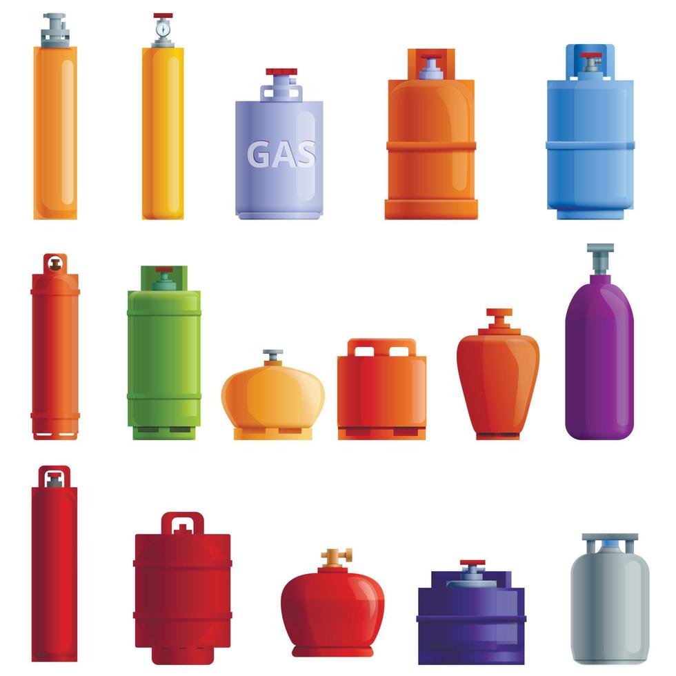 Cilindros de gas, conjunto de iconos de estilo de dibujos animados vector