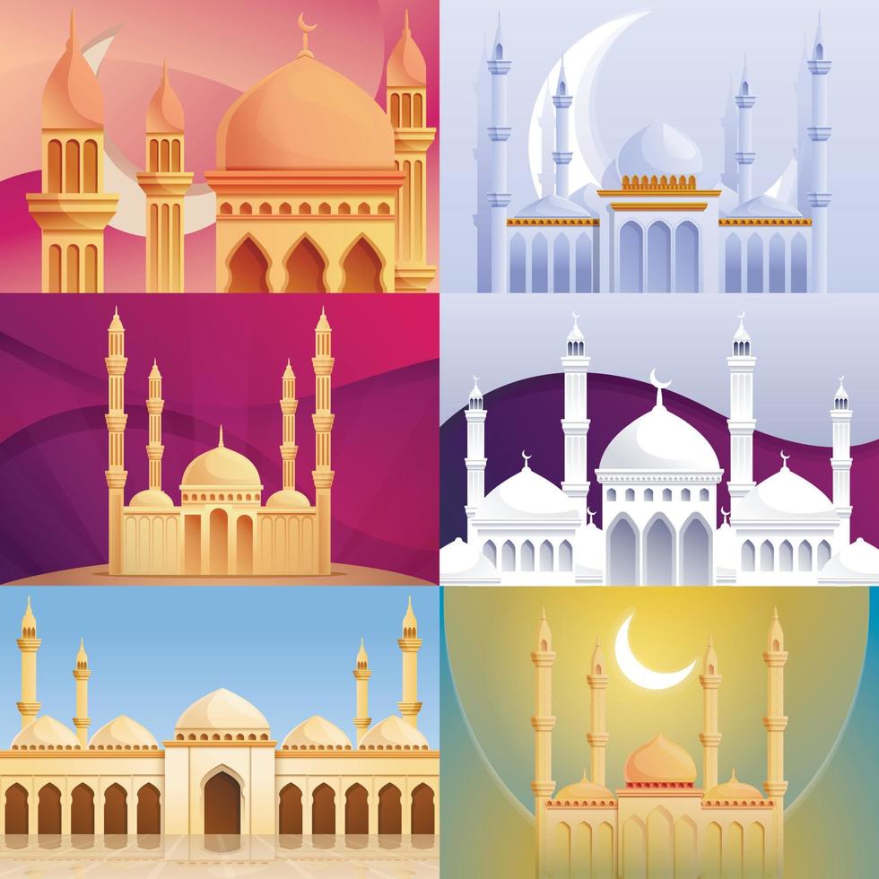 Mosque banner set, cartoon style vector